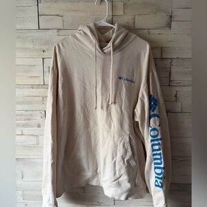 Columbia size‎ XL mens or unisex white hoodie blue logo pullover sweater